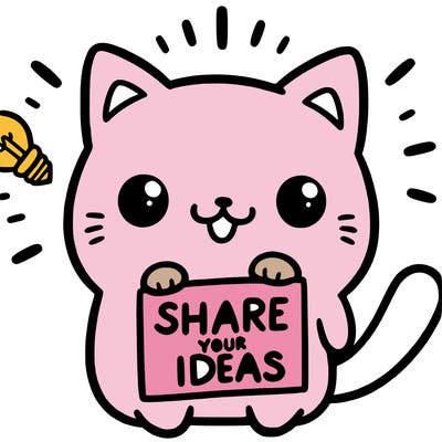 a cute cat saying share your ideas