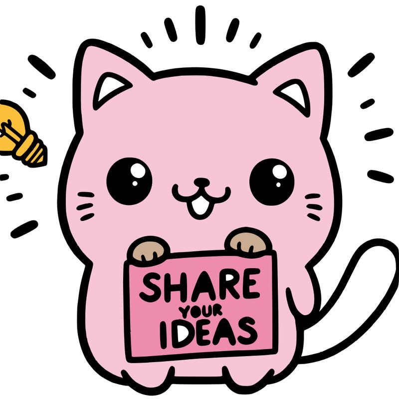 a cute cat saying share your ideas