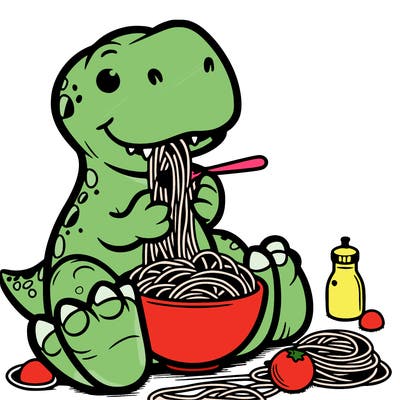 dino eating speggetti