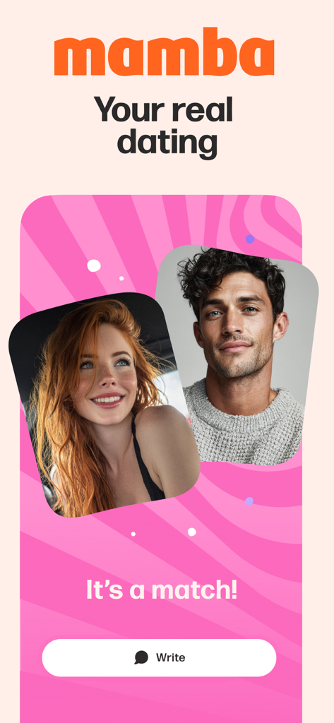 Mamba dating app match screen showing two user profiles