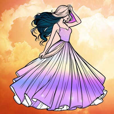 realistic woman with dress flowing in the wind