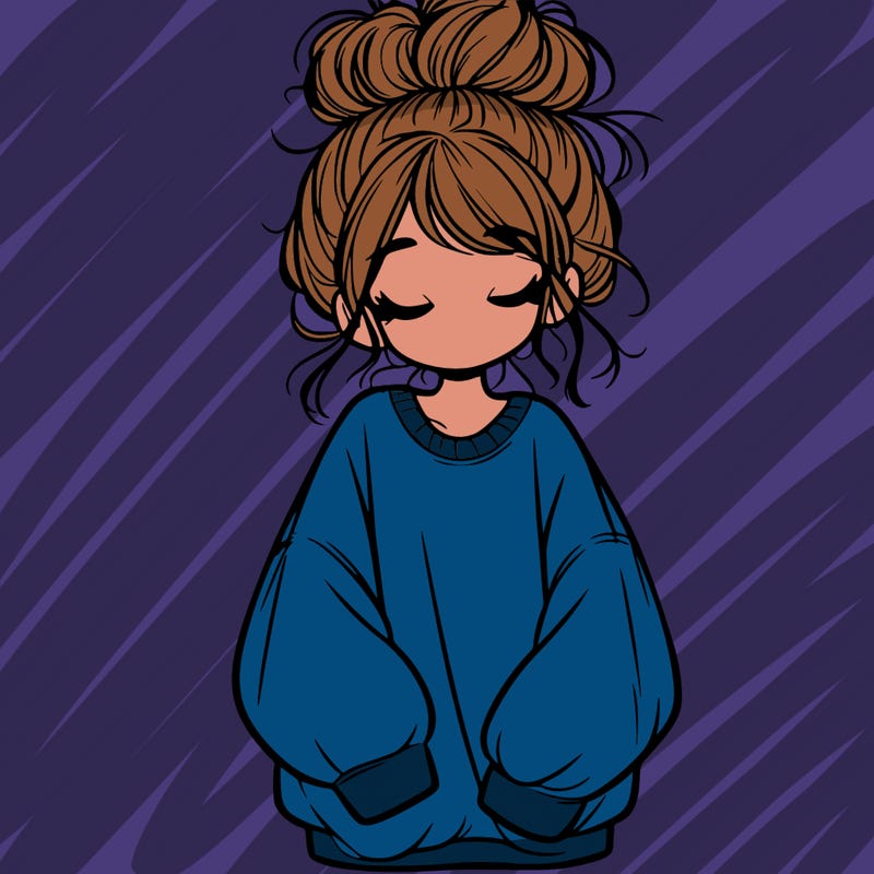 girl with baggy sweatshirt and messy bun