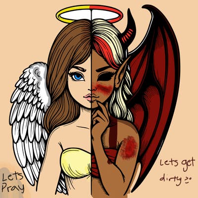 realistic angel half demon