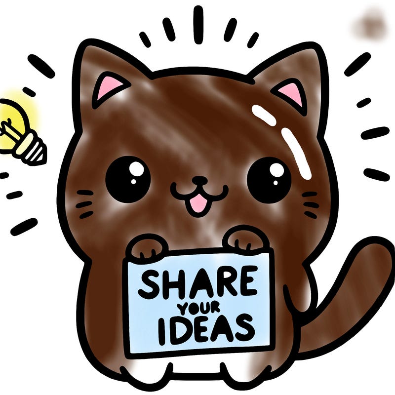 a cute cat saying share your ideas