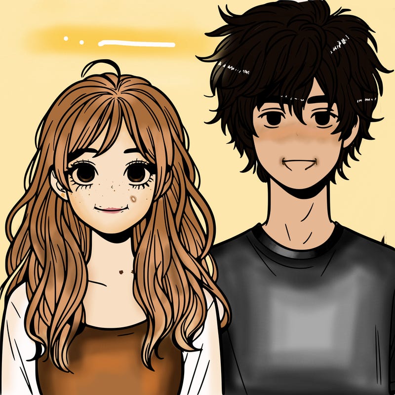 teenage girl with mid length hair and teenage boy with messy hair