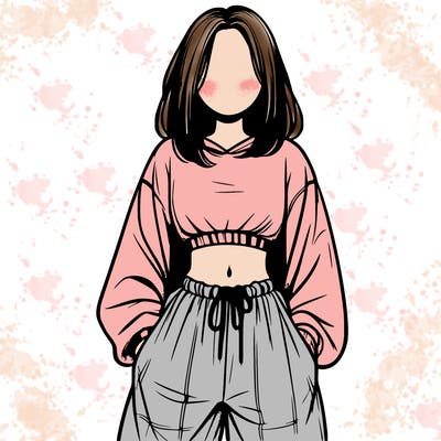 realistic girl faceless with baggy pants and a crop top
