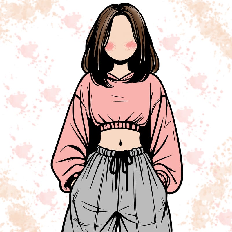 realistic girl faceless with baggy pants and a crop top