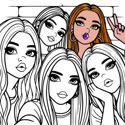 group of teen girls friends y2k up close in a selfie