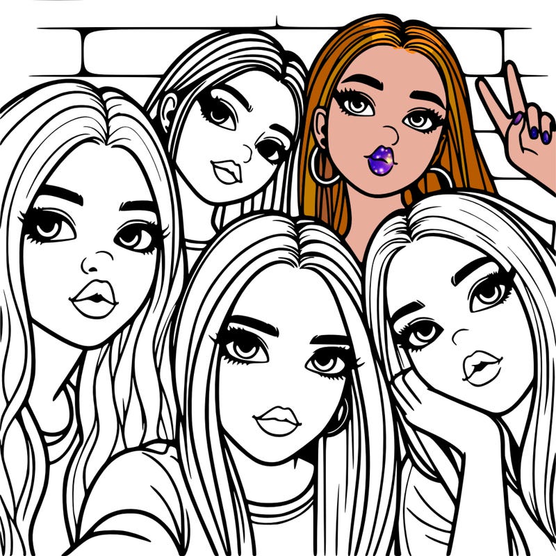 group of teen girls friends y2k up close in a selfie