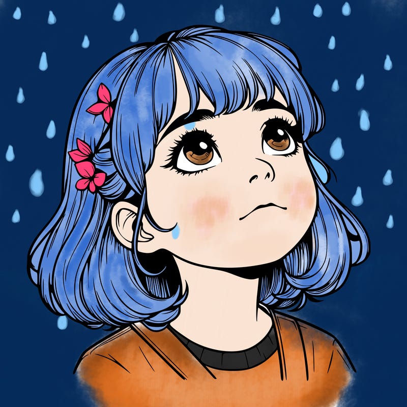 realistic girl looking up