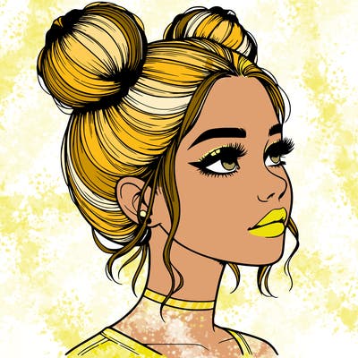 realistic girl with buns on the top of her head