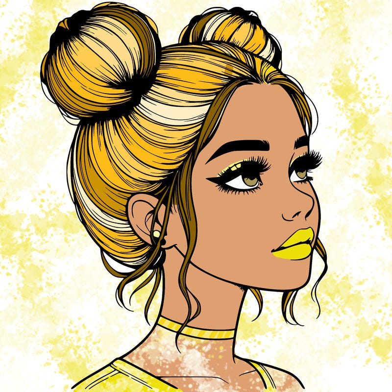 realistic girl with buns on the top of her head