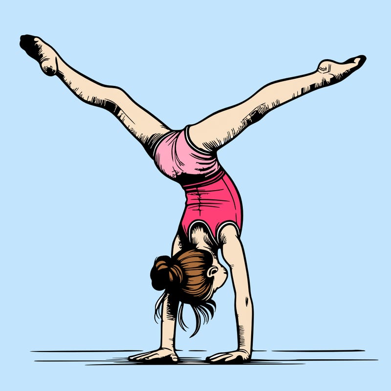 realistic gymnastic hand stand girl in four splits