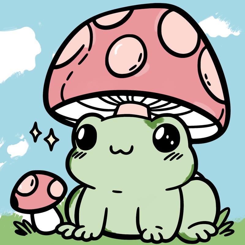 a cute frog with a mushroom hat