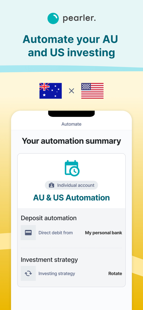 Pantalla de resumen de inversión automatizada de la aplicación Pearler para inversiones a largo plazo en Australia y EE. UU.