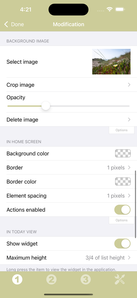Calendar Widget - La schermata di personalizzazione dell'app Widget Calendario che mostra opzioni per l'immagine di sfondo e lo stile del widget.