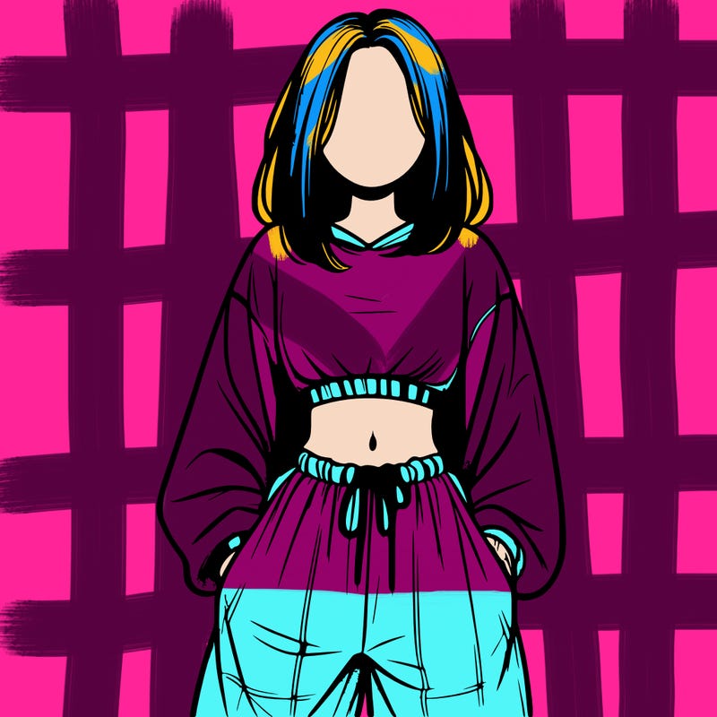realistic girl faceless with baggy pants and a crop top