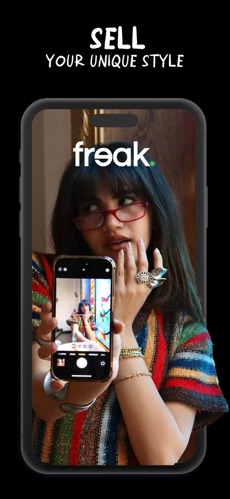 Freak | Fashion Marketplace - A young woman taking a photo of her outfit to sell on the Freak fashion marketplace app