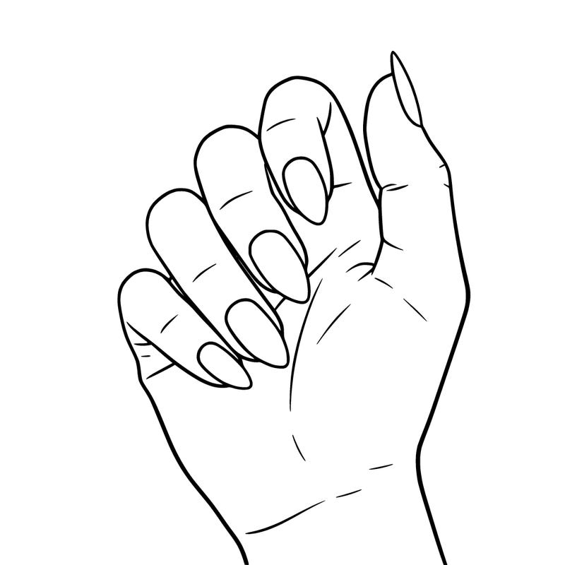 hand with short almond plain nails