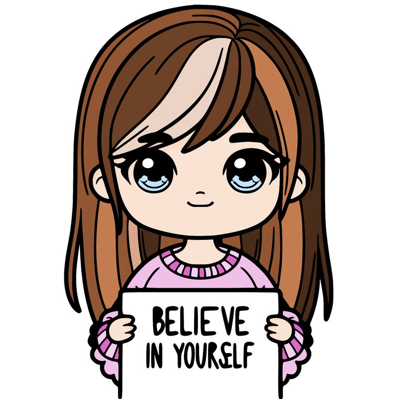 a girl holding a believe in yourself sign
