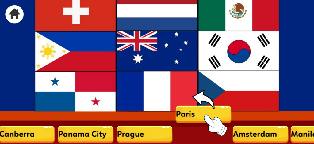 Geography Games for Kids - Interactive geography game for kids where a player matches capital cities to their respective country flags