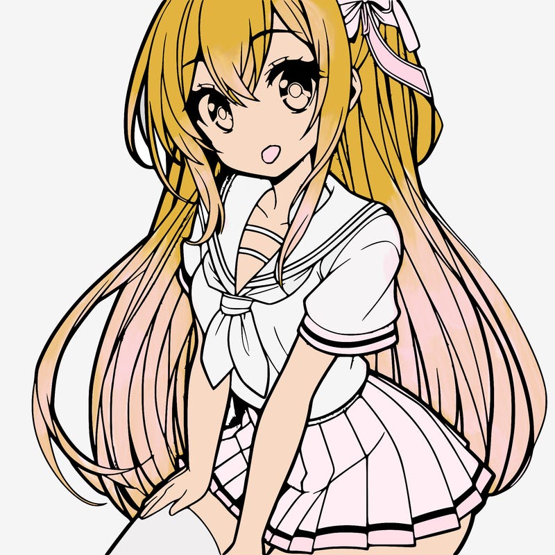 anime girl with mini skirt and long hair