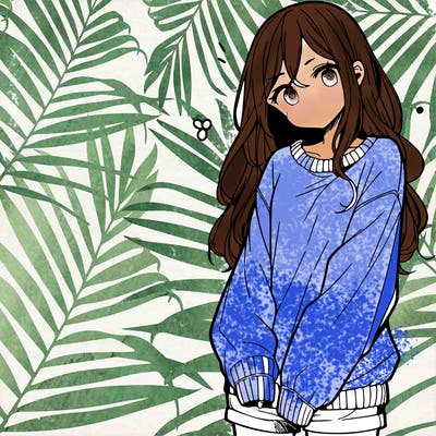 manga teen girl  in a sweater and baggy pants