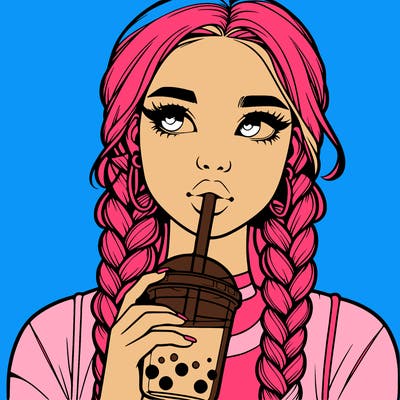 realistic girl with braided hair drinking boba
