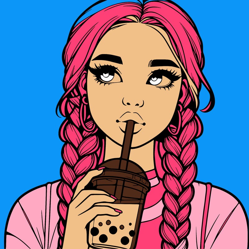 realistic girl with braided hair drinking boba