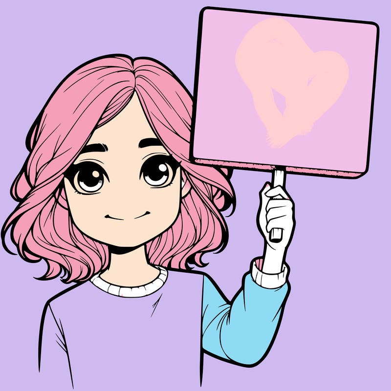 realistic girl holding up a sign