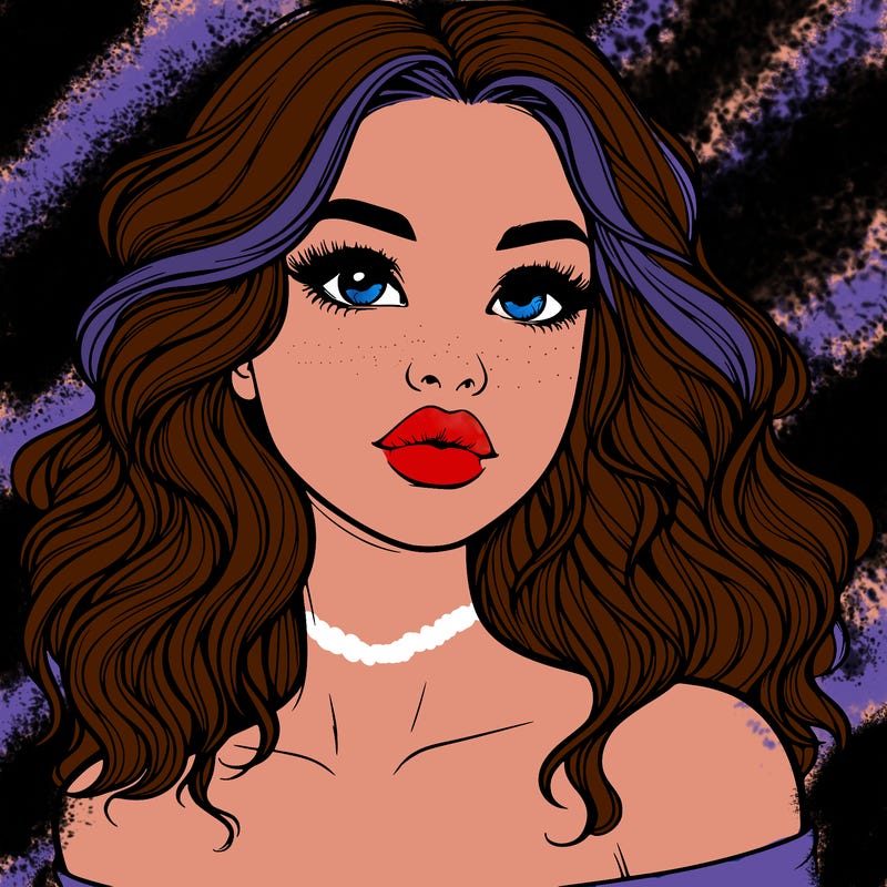 realistic girl with wavy hair and lips