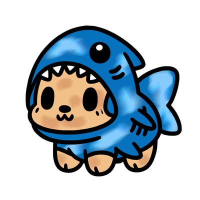 cute dog wearing a shark costume