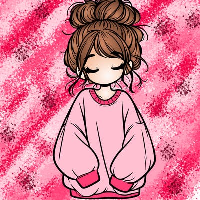 girl with baggy sweatshirt and messy bun