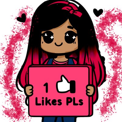 girl holding a sign saying 10 likes pls