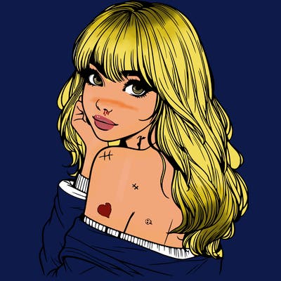 realistic girl with bangs looking over her shoulder