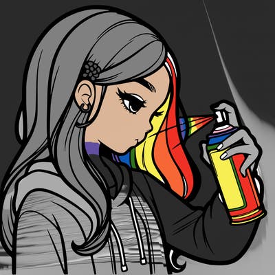 a realistic girl spray painting