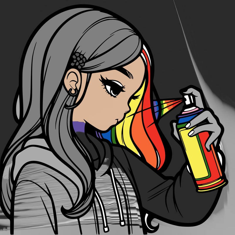 a realistic girl spray painting