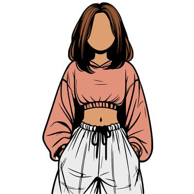 realistic girl faceless with baggy pants and a crop top