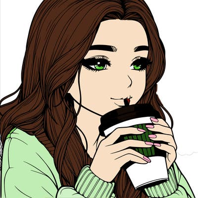 realistic girl drinking coffee