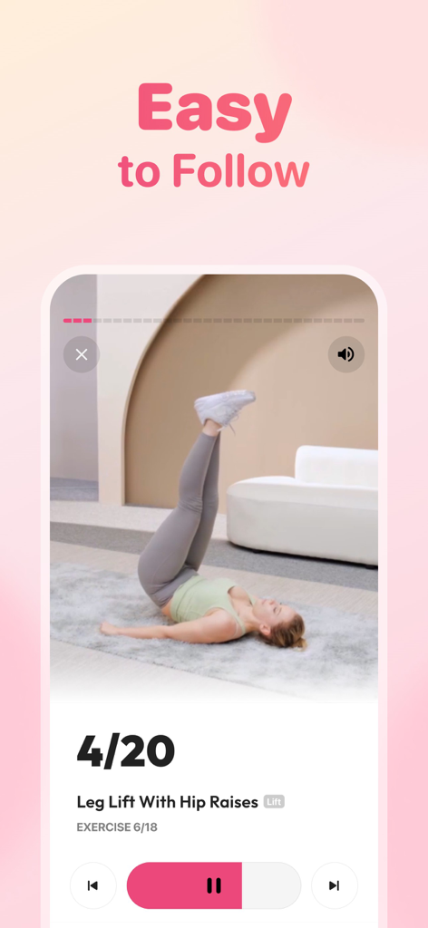 Wall Pilates at Home: FitPulse - Donna che esegue sollevamenti delle gambe con sollevamenti dell'anca nell'app FitPulse