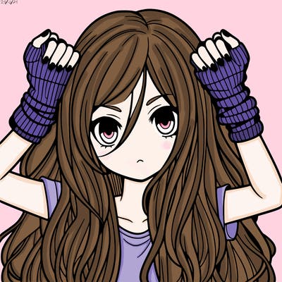 long haired girl with fingerless gloves