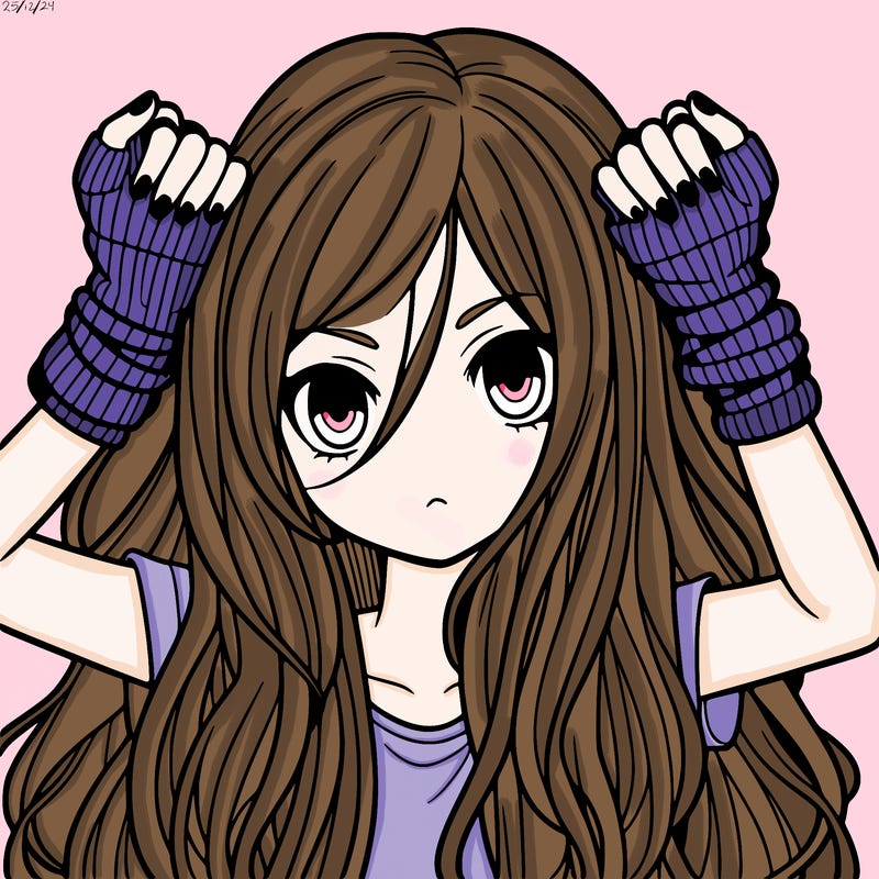 long haired girl with fingerless gloves