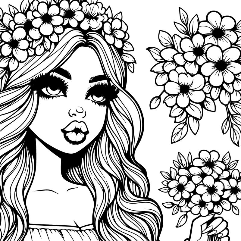 life like its lips and a nose girl holding flowers with lush hair