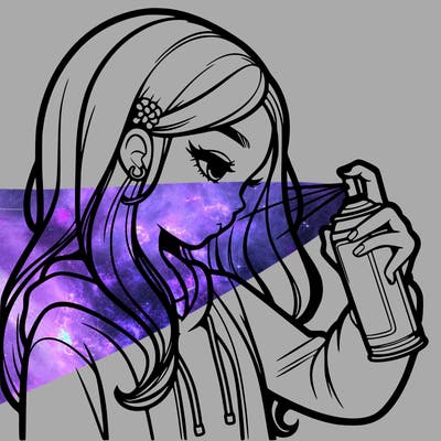 a realistic girl spray painting