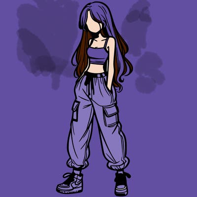 girl in baggy pants crop top and long hair