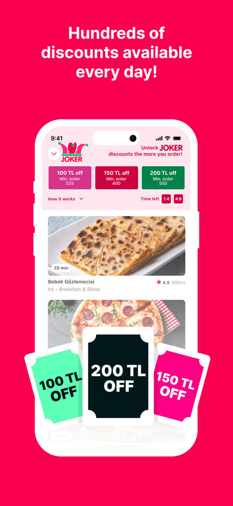 Yemeksepeti: Food & Grocery - Yemeksepeti mobile app screen showing Joker daily discounts and food delivery options