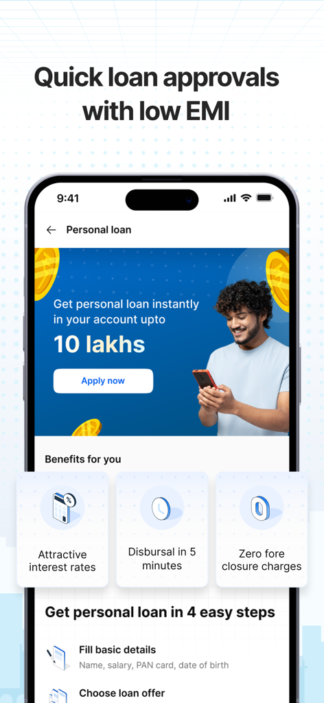 Interface of the CARS24 app promoting instant personal loans with low interest rates.