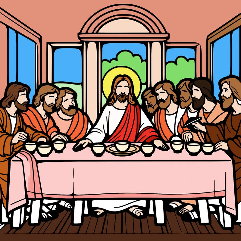 jesus shares the last supper with twelve apostles