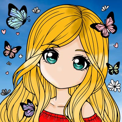 realistic girl with butterflies around her