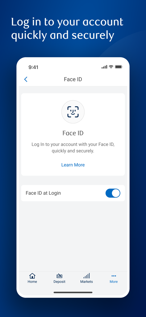 Tela de login Face ID para o aplicativo RBC Connect mostrando configuração de autenticação biométrica segura